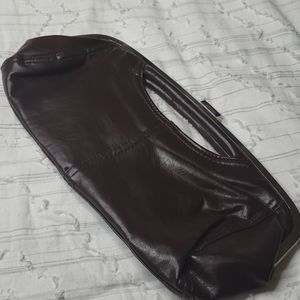 Brown/Silver Faux Leather Clutch